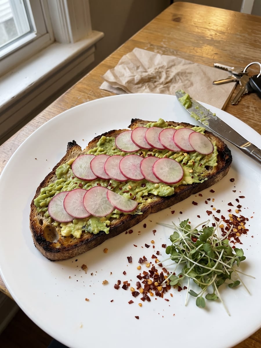Radish Row Avocado Toast, a recipe from The 10-Min Cookbook