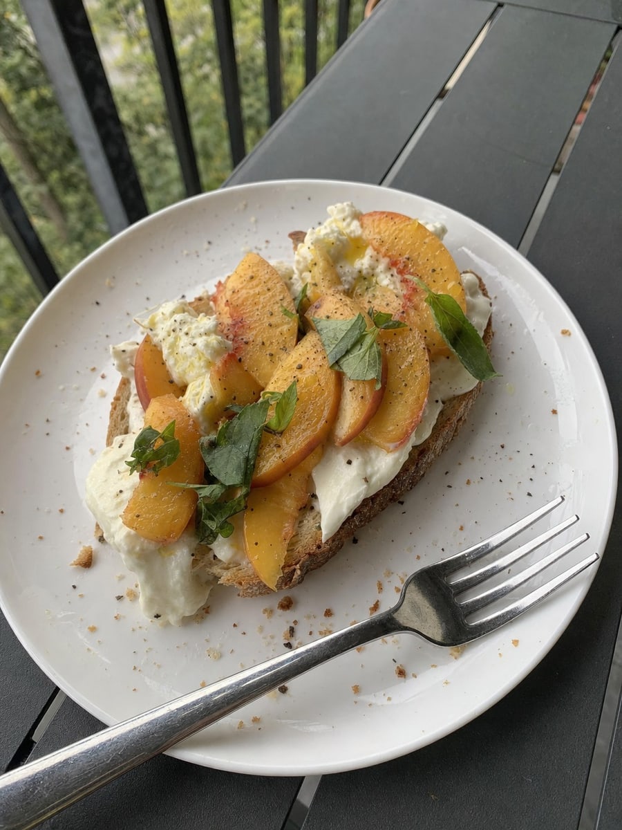 Peach Burrata Toast, a recipe from The 10-Min Cookbook