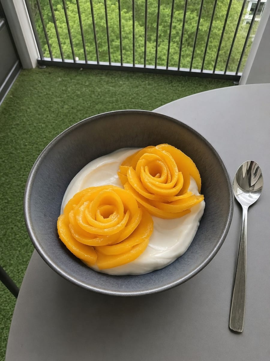 Mango Roses on Coconut Yogurt, a recipe from The 10-Min Cookbook